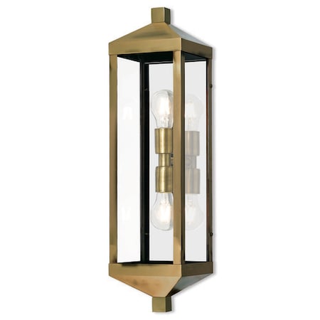 Livex Lighting Nyack 2 Light Antique Brass Outdoor Wall Lantern 20583-01